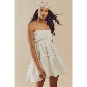 NWT FREE PEOPLE Sz US 6 AUS 10 SHONA JOY BRUNA SHIRRED TIERED MINI DRESS IVORY